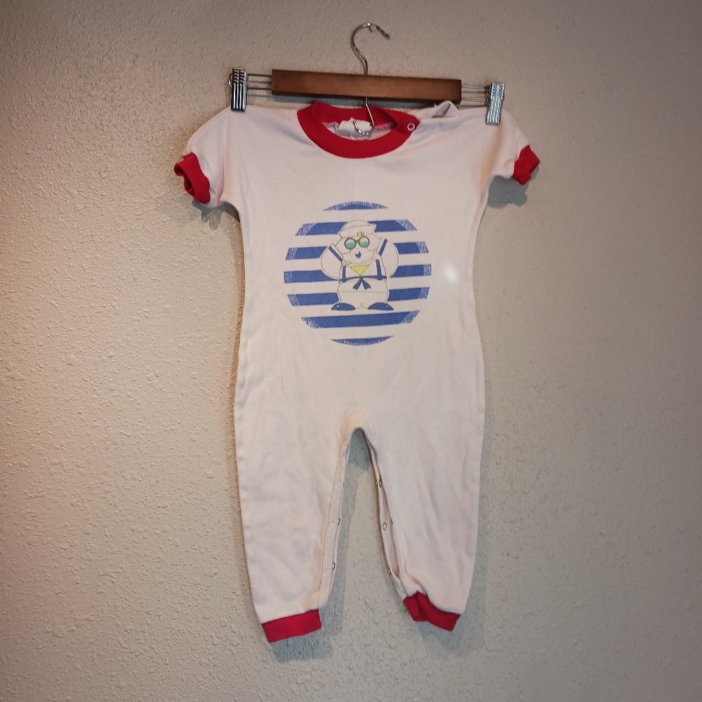 Vintage 90s McKids McDonalds  Color Block Romper  nautical Blue Red 24 Months